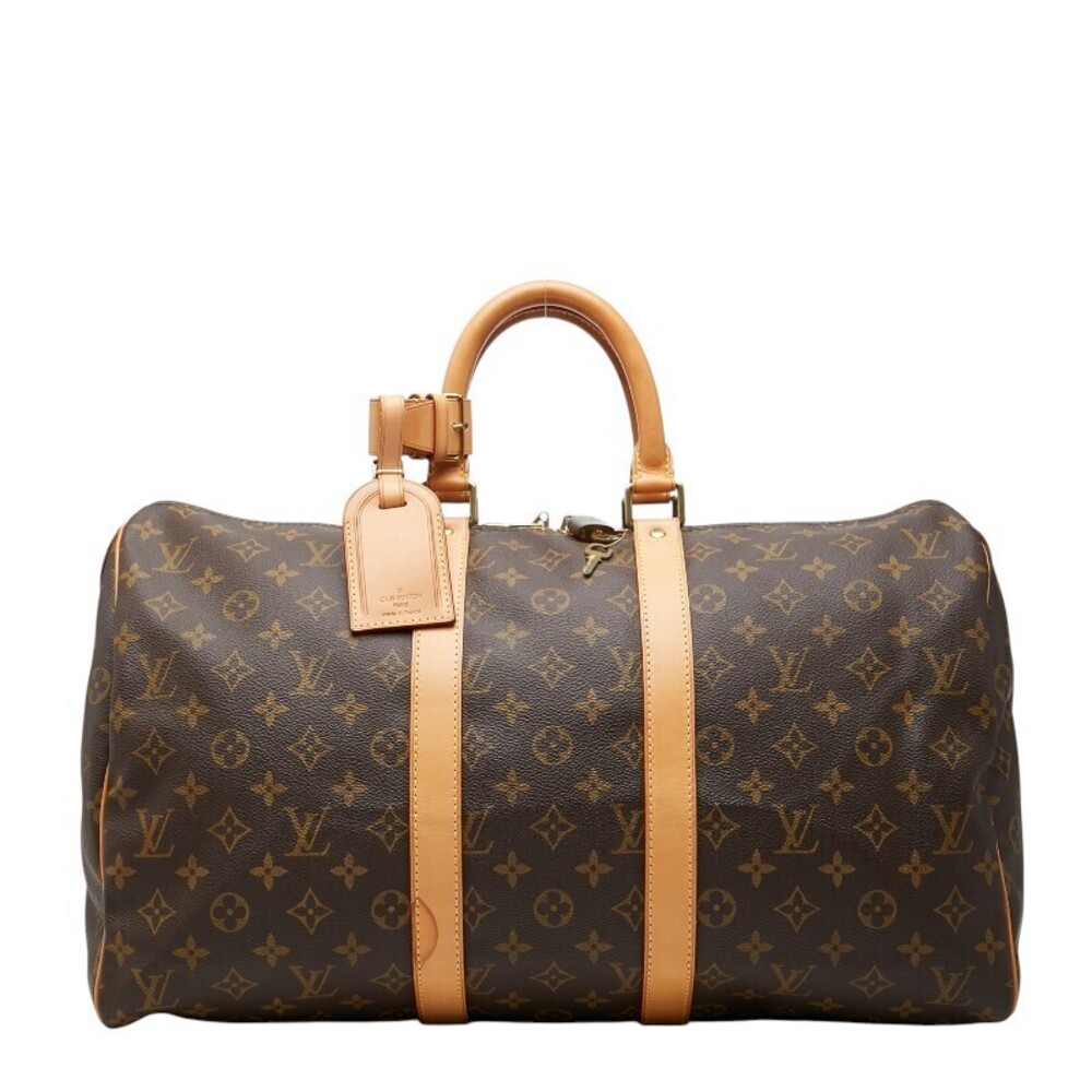 Louis Vuitton Monogram Keepall Boston Bag Handbag Brown Leather